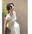 (고퀄리티 셀프웨딩 드레스) 하트넥 우아한 로맨틱 여신 체형 군살 커버 여리 청순 단아 결혼 촬영용 롱 원피스